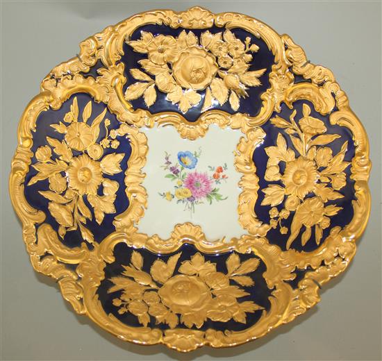 Two similar Meissen floral dishes, 20th century, 31cm